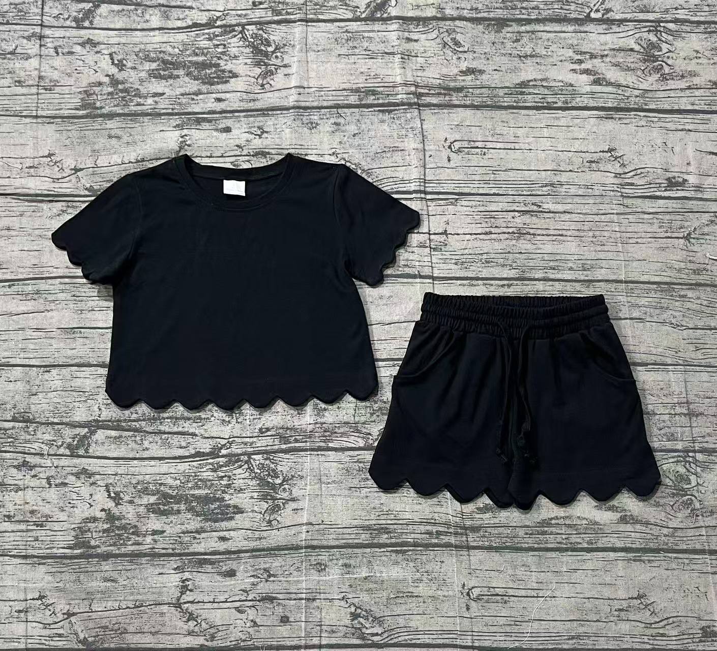 Pre-order no moq GSSO3172 pre-order baby girl clothes black short sleeve shorts summer outfit-26.1.25