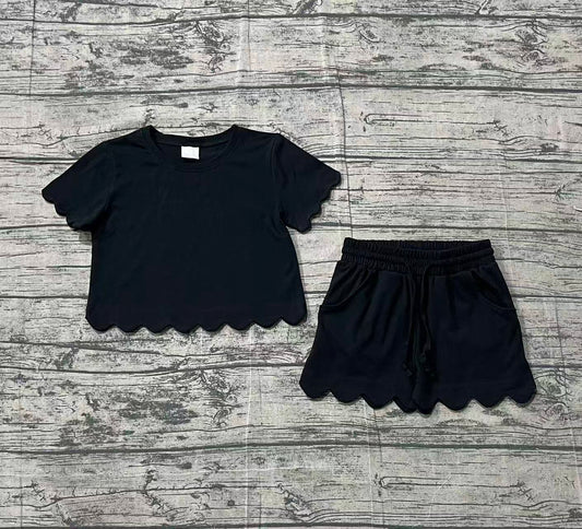 Pre-order no moq GSSO3172 pre-order baby girl clothes black short sleeve shorts summer outfit-26.1.25