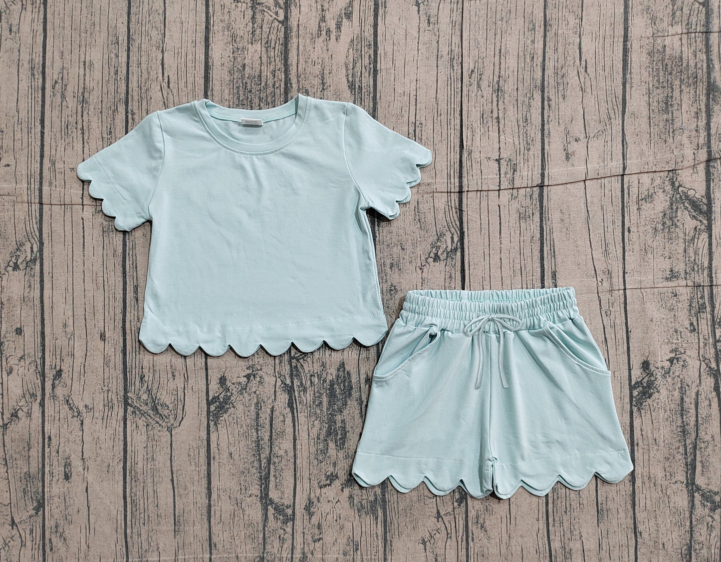 Pre-order no moq GSSO3174 pre-order baby girl clothes sky blue short sleeve shorts summer outfit-26.1.22