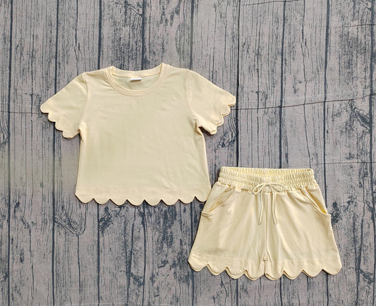 Pre-order no moq GSSO3175 pre-order baby girl clothes yellow short sleeve shorts summer outfit-26.1.22