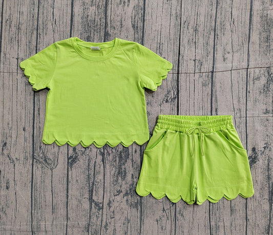 Pre-order no moq GSSO3179 pre-order baby girl clothes green short sleeve shorts summer outfit-26.1.22