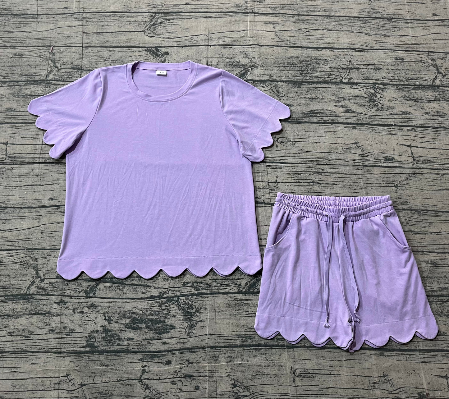 Pre-order no moq GSSO3199 adult clothes summer purple short sleeve shorts set-26.1.24