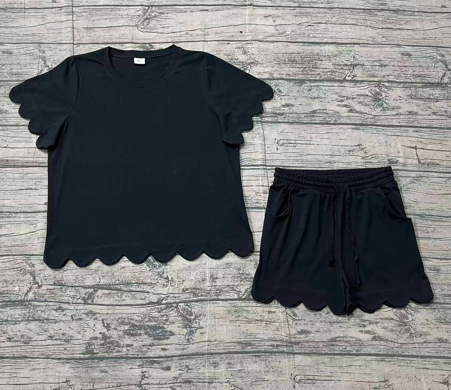 Pre-order no moq GSSO3200 adult clothes summer black short sleeve shorts set-26.1.25