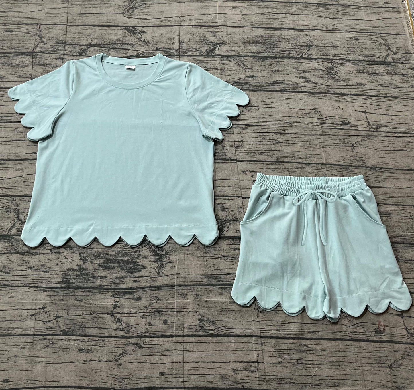 Pre-order no moq GSSO3202 adult clothes summer blue short sleeve shorts set-26.1.24