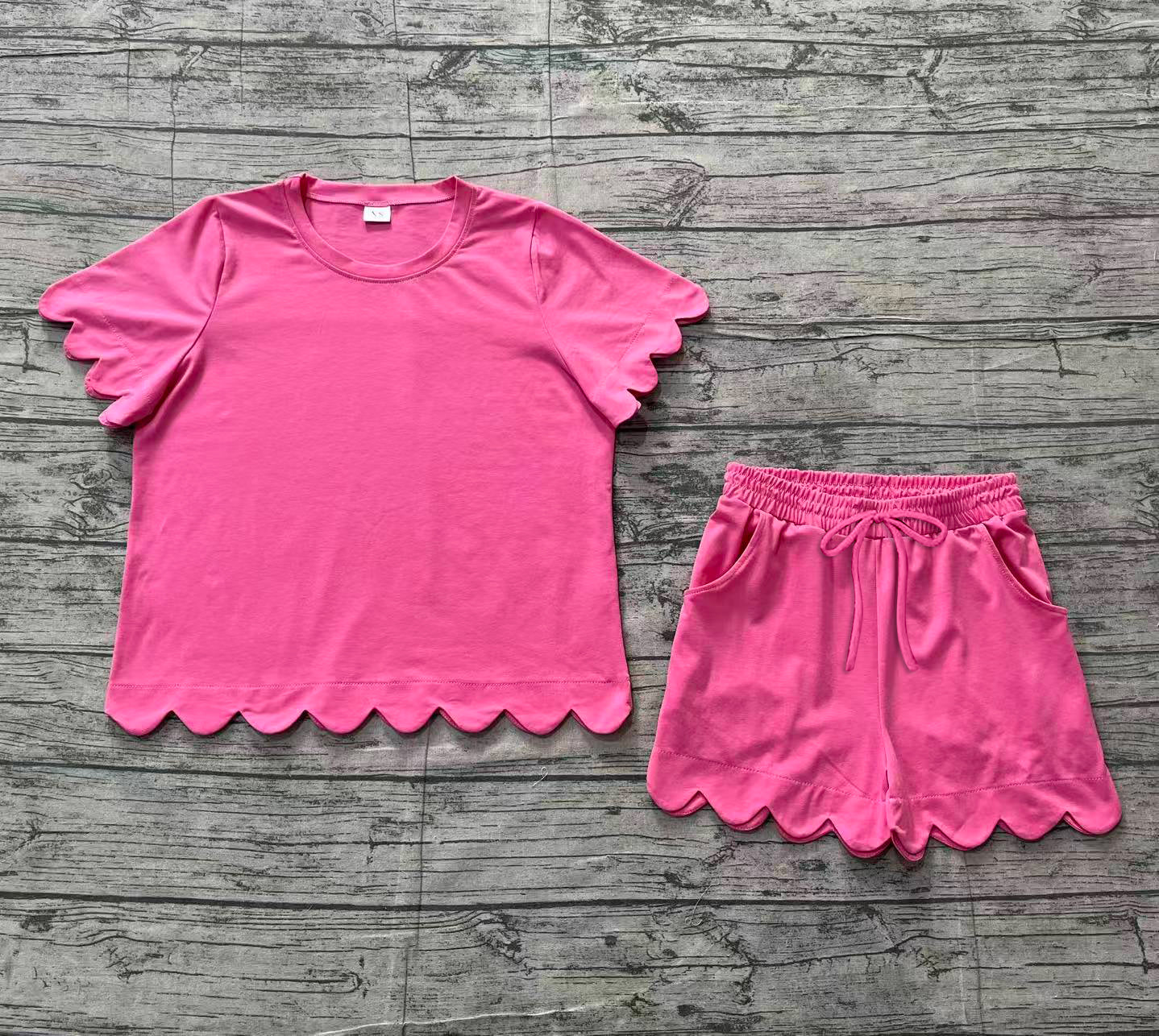 Pre-order no moq GSSO3204 adult clothes summer rose red short sleeve shorts set-26.1.25