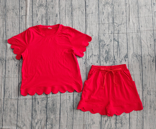 Pre-order no moq GSSO3205 adult clothes summer red short sleeve shorts set-26.1.24