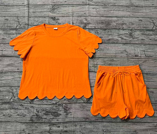 Pre-order no moq GSSO3206 adult clothes summer orange short sleeve shorts set-26.1.25