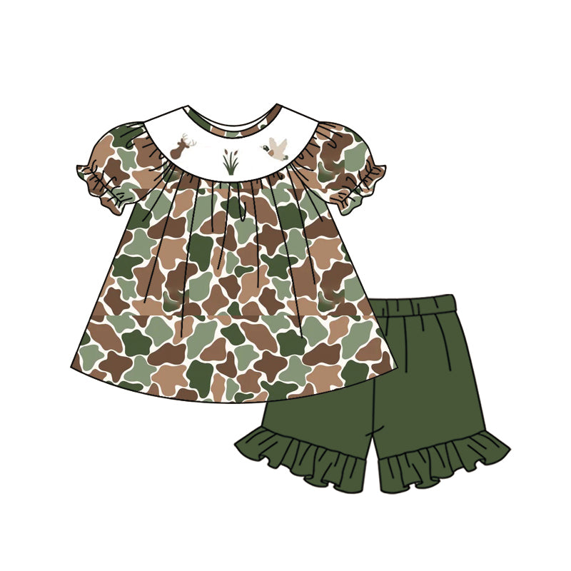 Pre-order no moq GSSO3211 pre-order baby girl clothes camouflage duck short sleeve shorts summer outfit-26.1.15