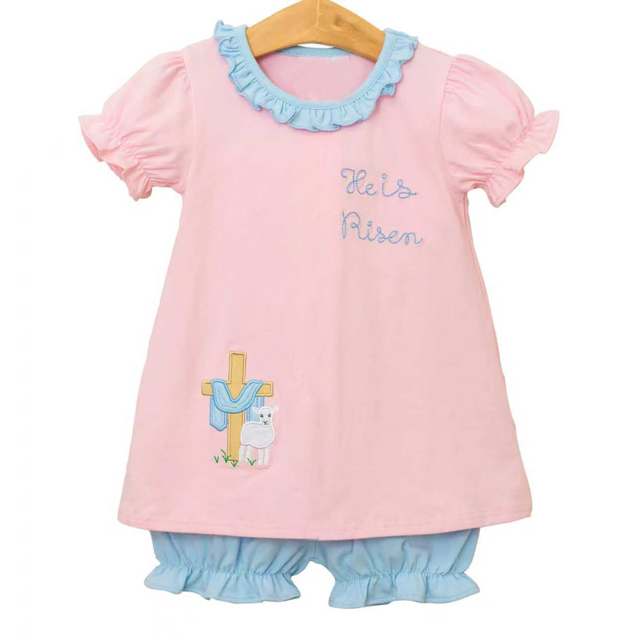 Pre-order no moq GSSO3247 pre-order baby girl clothes easter short sleeve shorts summer outfit-26.1.19