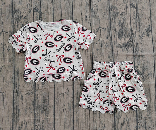 GSSO3250 Preorder Sample Baby Girl Star Bows G Top Scallop Shorts Team Clothes Sets