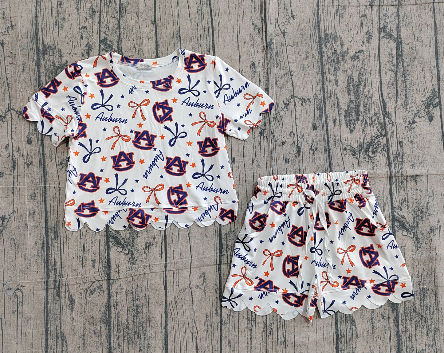 GSSO3252 Preorder Sample Baby Girl Star Bows AU Top Scallop Shorts Team Clothes Sets