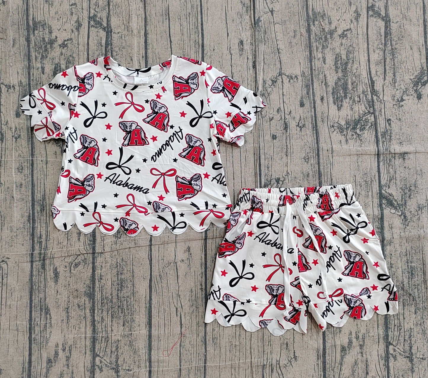 GSSO3253 Preorder Sample Baby Girl Star Bows A Elephants Top Scallop Shorts Team Clothes Sets