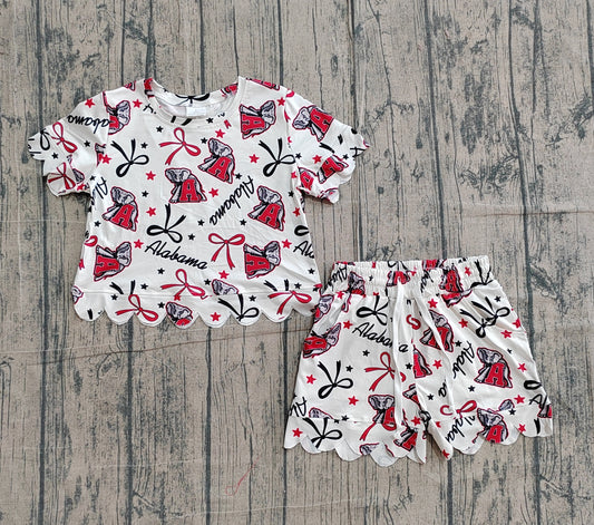 GSSO3253 Preorder Sample Baby Girl Star Bows A Elephants Top Scallop Shorts Team Clothes Sets
