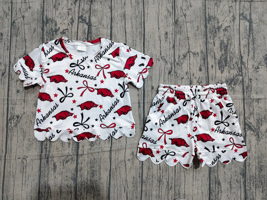 GSSO3254 Preorder Sample Baby Girls Star Bows Bulls Top Scallop Shorts Team Clothes Sets