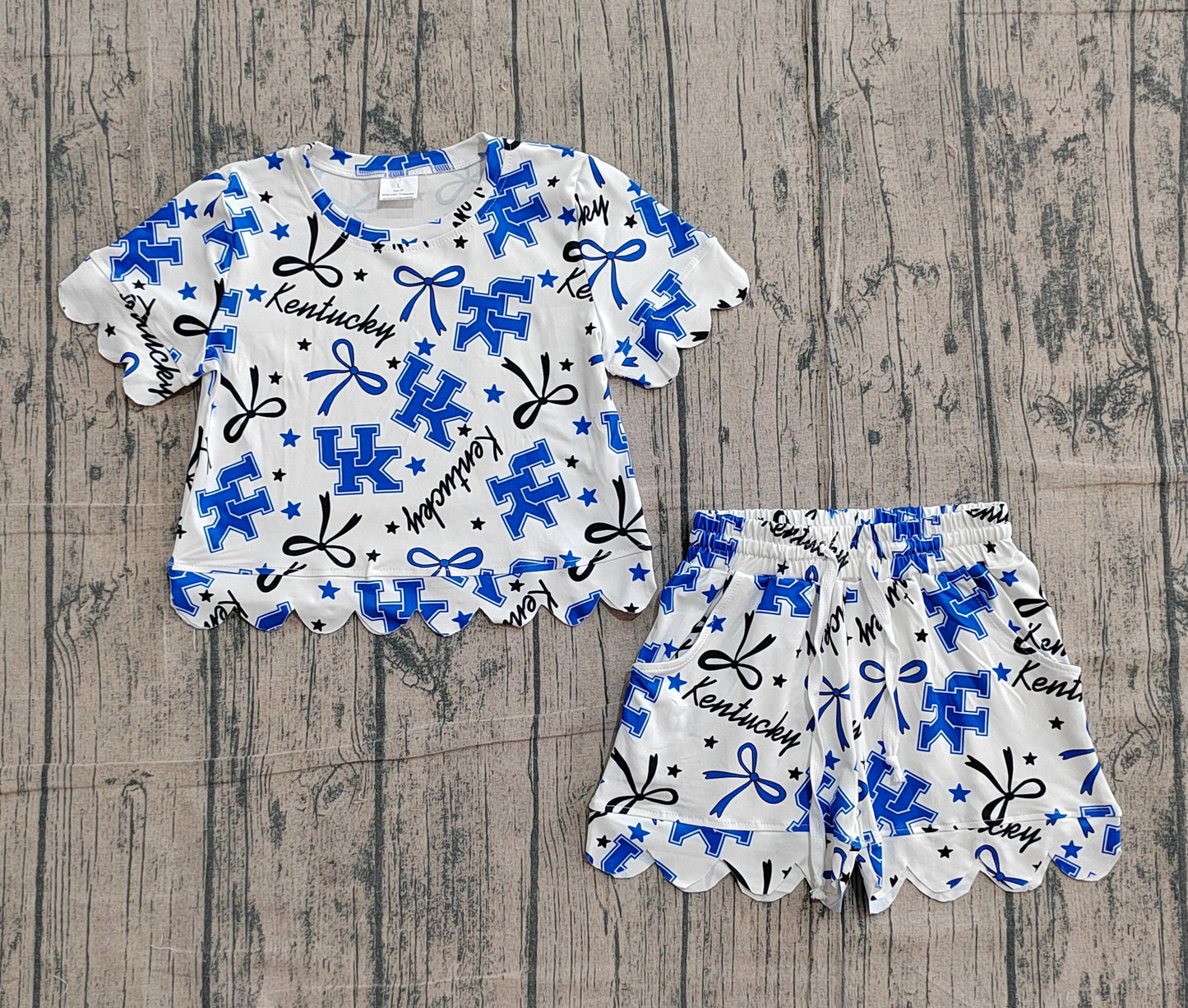 GSSO3255 Preorder Sample Baby Girl Star Bows UK Top Scallop Shorts Team Clothes Sets