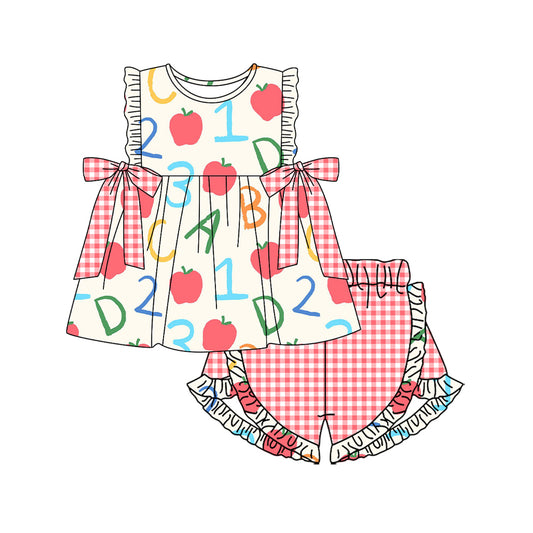 Pre-order no moq GSSO3258 pre-order baby girl clothes ABC apple sleeveless shorts summer outfit-26.1.20