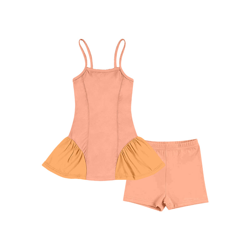 Pre-order no moq GSSO3261 pre-order baby girl clothes yoga orange suspender shorts summer outfit-26.1.20