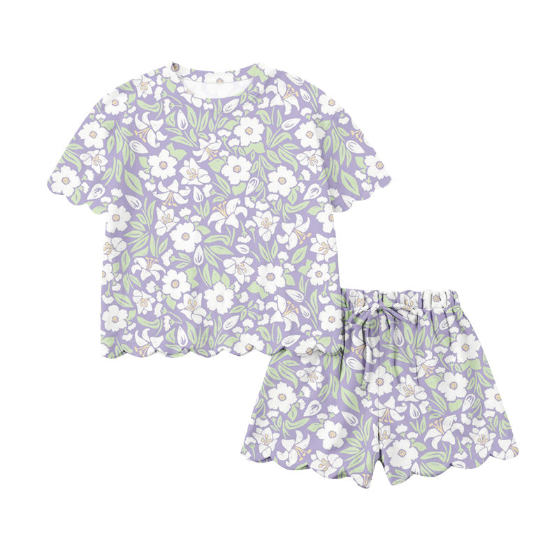 Pre-order no moq GSSO3265 pre-order scallop baby girl clothes floral short sleeve shorts summer outfit-26.1.21