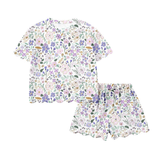 Pre-order no moq GSSO3267 pre-order scallop baby girl clothes floral short sleeve shorts summer outfit-26.1.21