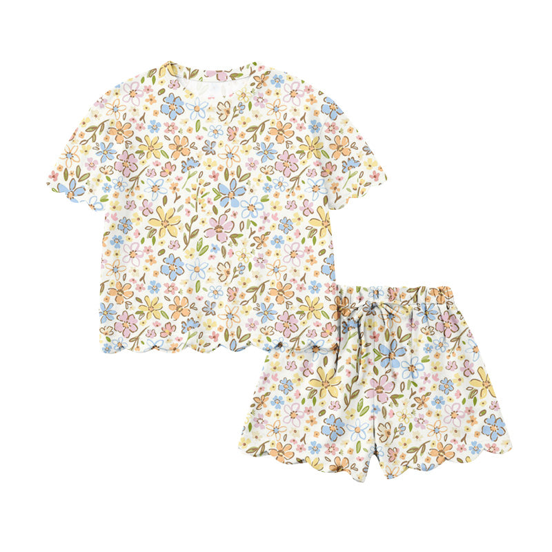 Pre-order no moq GSSO3268 pre-order scallop baby girl clothes floral short sleeve shorts summer outfit-26.1.21