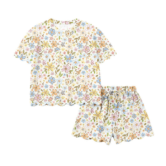 Pre-order no moq GSSO3268 pre-order scallop baby girl clothes floral short sleeve shorts summer outfit-26.1.21
