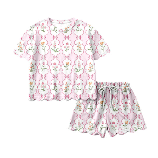 Pre-order no moq GSSO3271 pre-order scallop baby girl clothes floral short sleeve shorts summer outfit-26.1.21