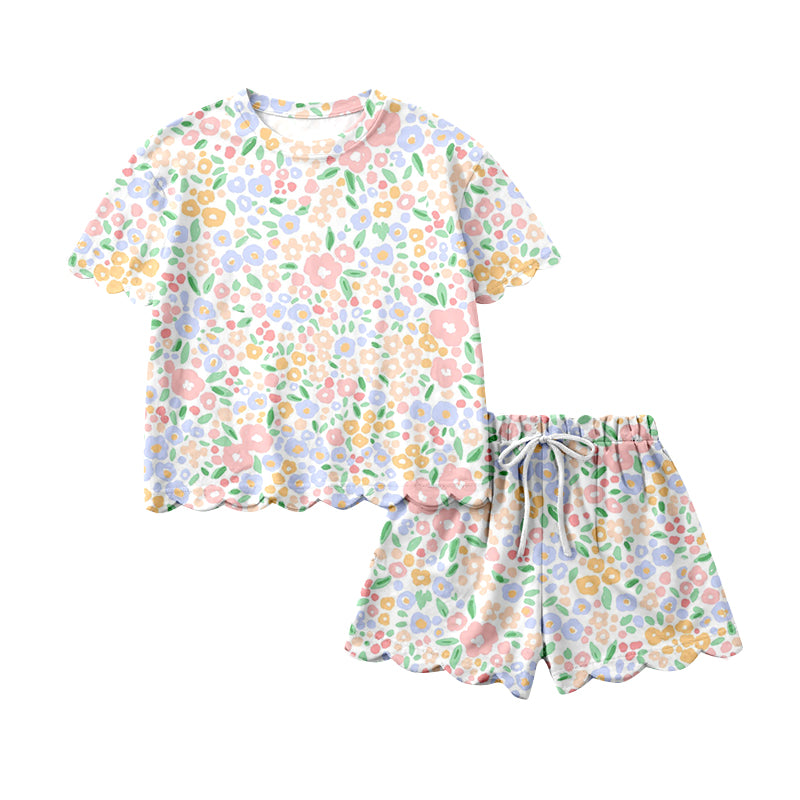 Pre-order no moq GSSO3273 pre-order scallop baby girl clothes floral short sleeve shorts summer outfit-26.1.21