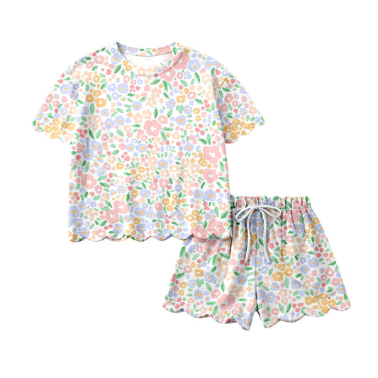 Pre-order no moq GSSO3273 pre-order scallop baby girl clothes floral short sleeve shorts summer outfit-26.1.21