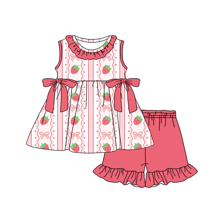 Pre-order no moq GSSO3276 pre-order baby girl clothes strawberry bow sleeveless shorts summer outfit-26.1.21
