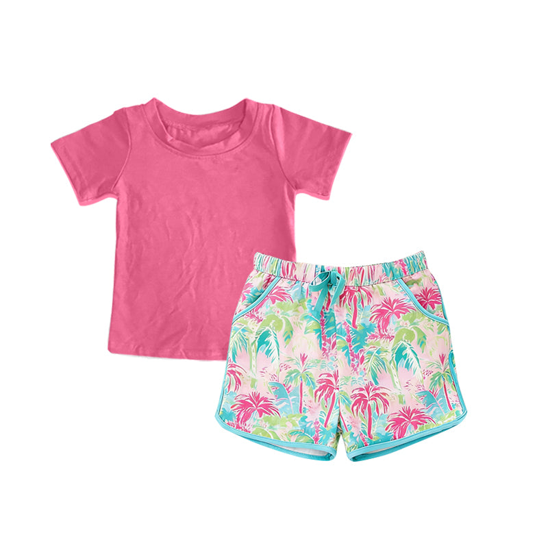 Pre-order no moq GSSO3277 pre-order baby girl clothes floral pattern rose red short sleeve shorts summer outfit-26.1.21