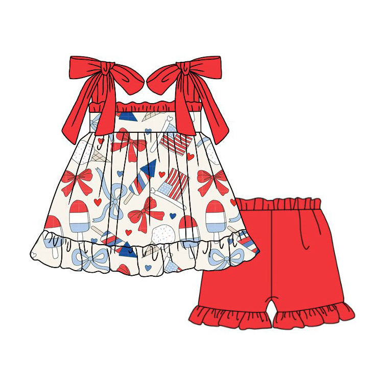 Pre-order no moq GSSO3295 pre-order baby girl clothes bow suspender shorts summer outfit-26.1.24