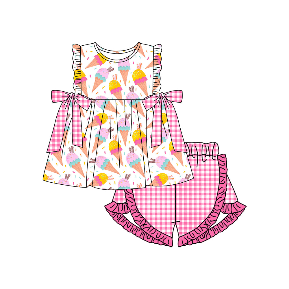 Pre-order no moq Baby Girl Bow Sleeveless Popsicle July 4th Clothes Set GSSO3300