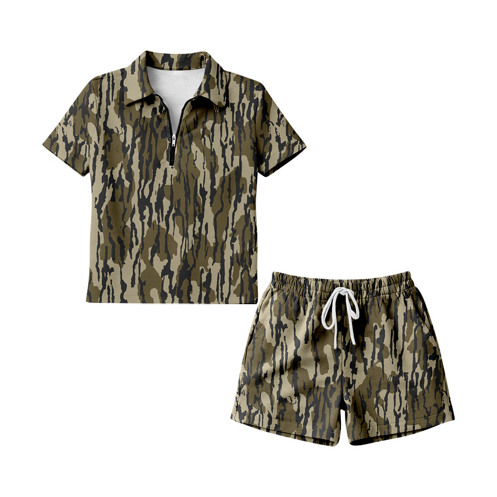 GSSO3312 Preorder Adult Women Girl Southern Olive Camo Zipper Pullovers Pockets Short Clothes Sets