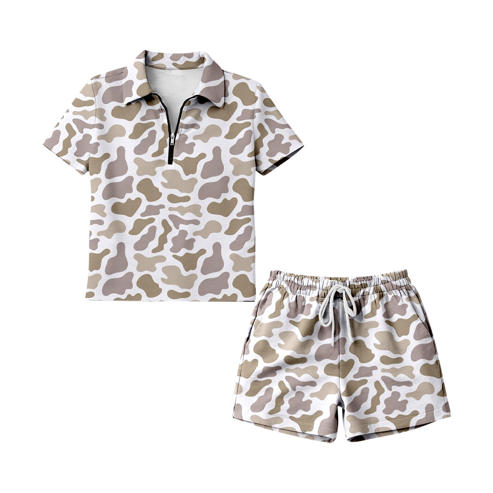 GSSO3317 Preorder Adult Women Girl Southern Light Khaki Camo Zipper Pullovers Pockets Short Clothes Sets