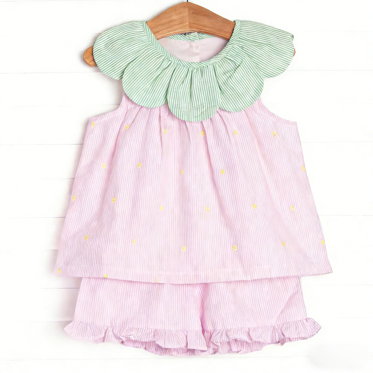 GSSO3362 Preorder Baby Girl Collar Stripe Tunic Ruffle Shorts Clothes Sets