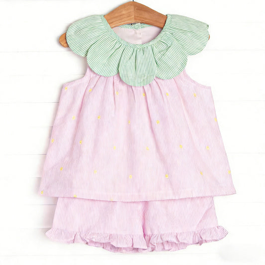 GSSO3362 Preorder Baby Girl Collar Stripe Tunic Ruffle Shorts Clothes Sets