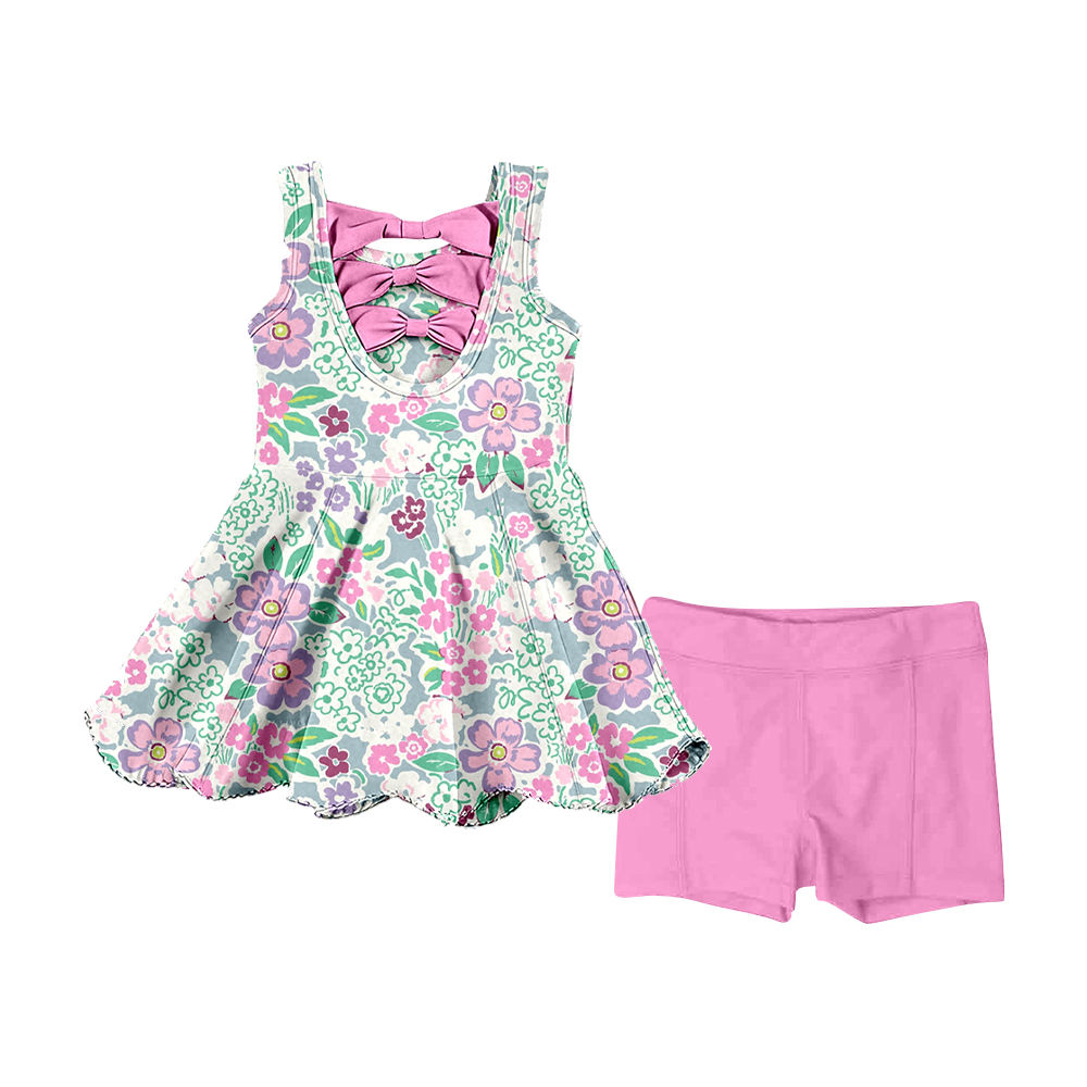 GSSO3385 Preorder Baby Girls Sleeveless Colorful Flowers Tunic Shorts Clothes Set