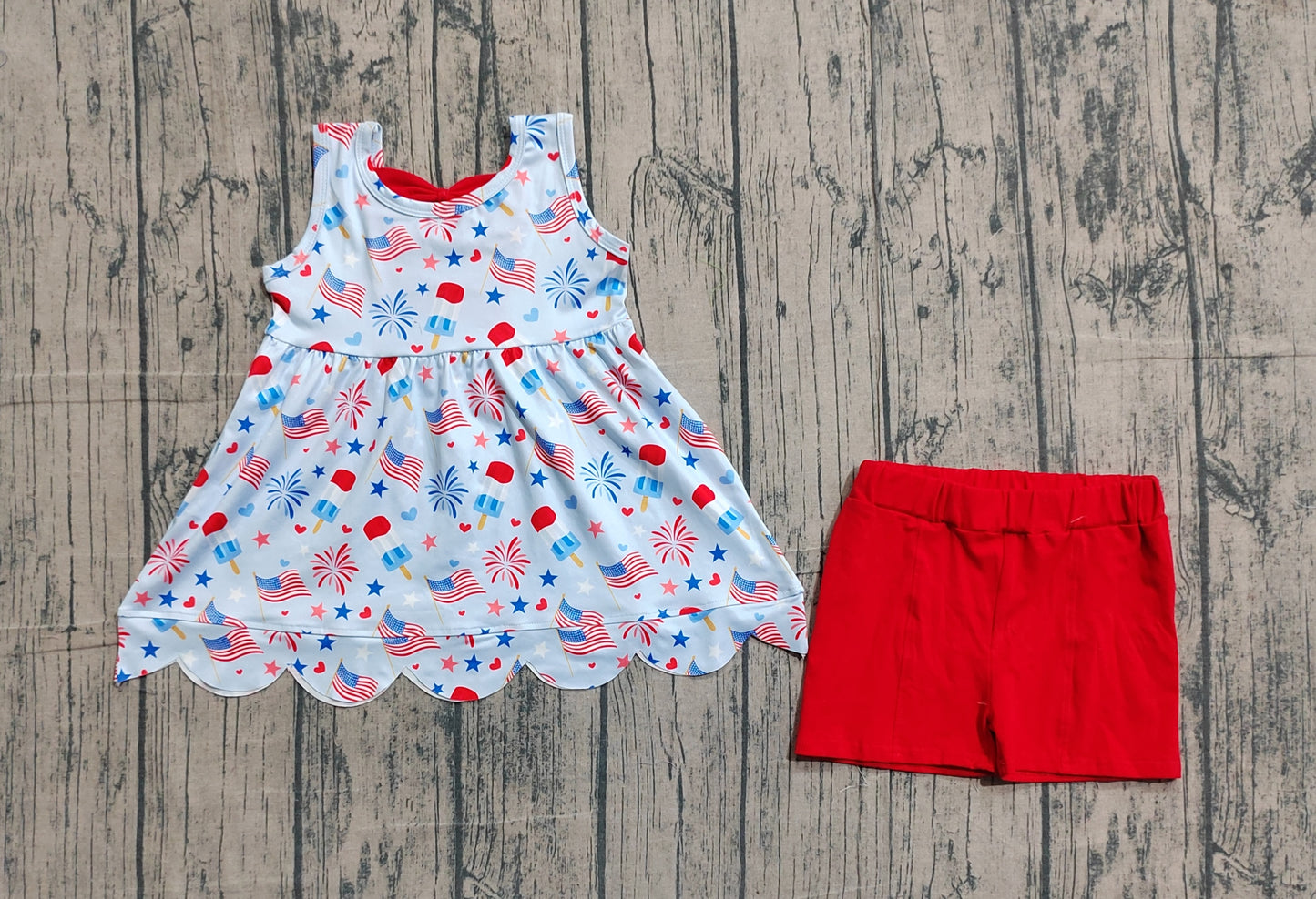 GSSO3386 Preorder Sample Baby Girl Sleeveless Popsicle Flags Tunic Shorts 4th of July Clothes Set