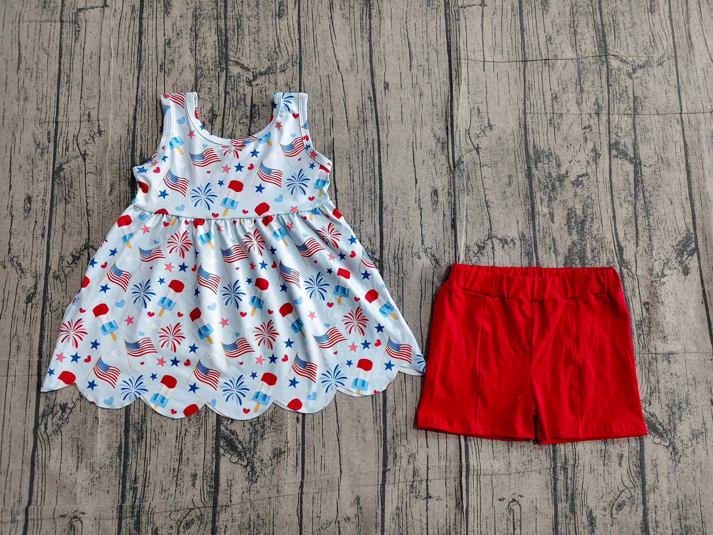 GSSO3386 Preorder Sample Baby Girl Sleeveless Popsicle Flags Tunic Shorts 4th of July Clothes Set