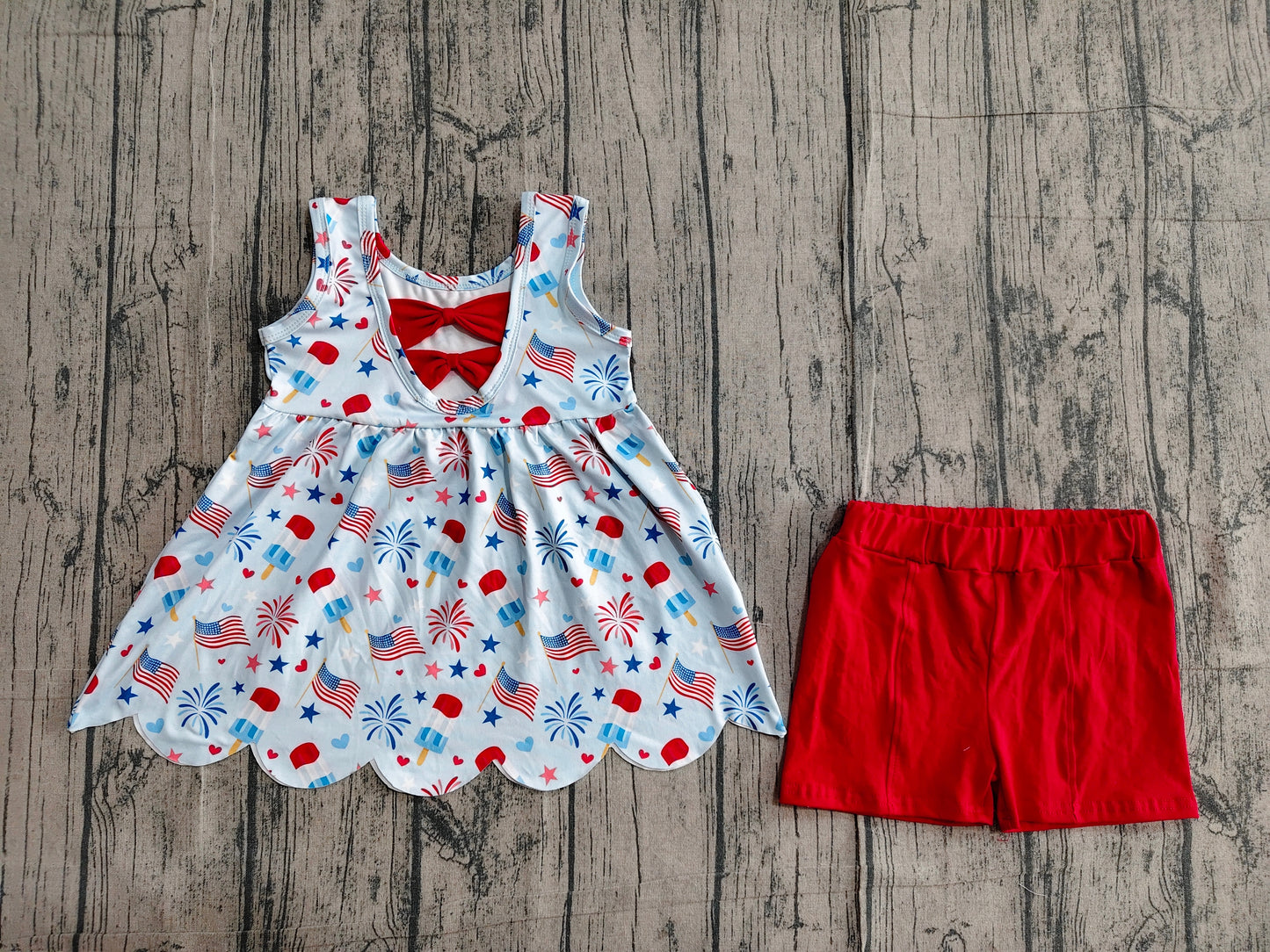 GSSO3386 Preorder Sample Baby Girl Sleeveless Popsicle Flags Tunic Shorts 4th of July Clothes Set