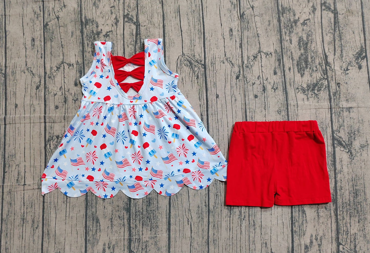 GSSO3386 Preorder Sample Baby Girl Sleeveless Popsicle Flags Tunic Shorts 4th of July Clothes Set