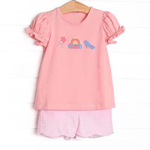 GSSO3387 Preorder Baby Girls Short Ruffle Sleeve Pumpkins Princess Top Scallop Shorts Clothes Set