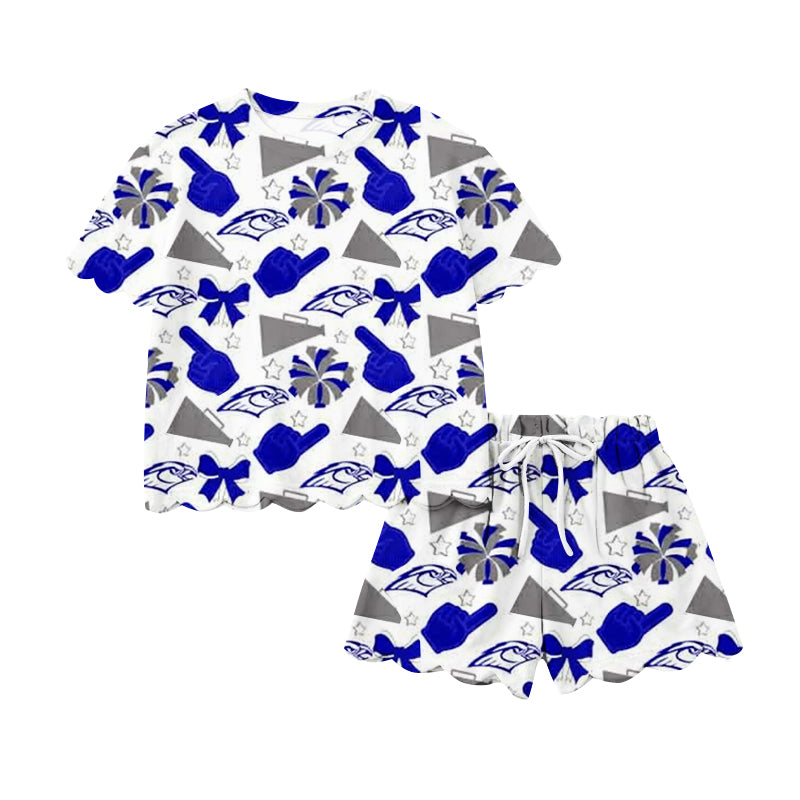 GSSO3408 Preorder Baby Girls Eagles Bows Cheer Top Scallop Shorts Team Clothes Set