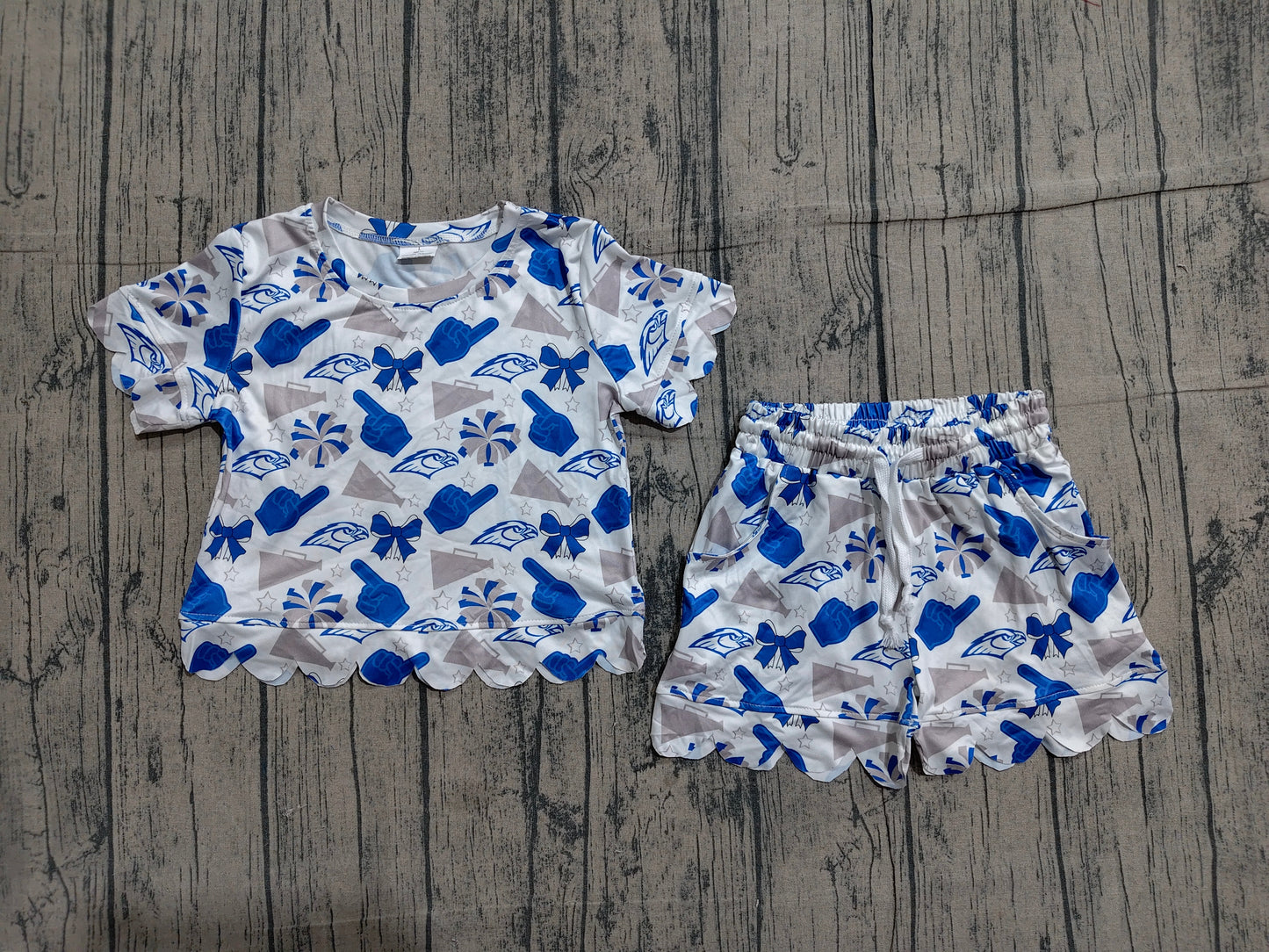 GSSO3408 Preorder Sample Baby Girls Eagles Bows Cheer Top Scallop Shorts Team Clothes Set