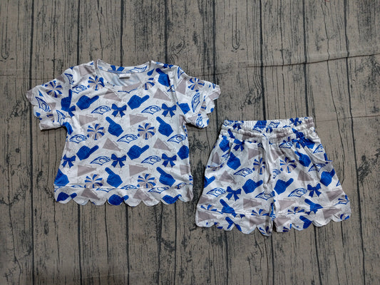 GSSO3408 Preorder Sample Baby Girls Eagles Bows Cheer Top Scallop Shorts Team Clothes Set
