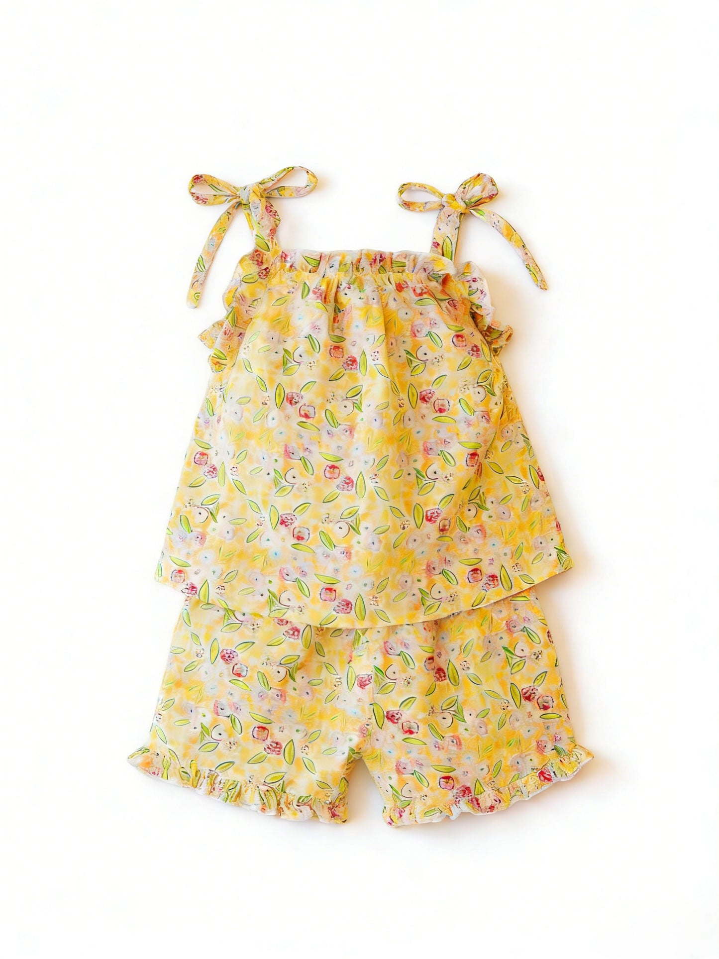 GSSO3414 Preorder Baby Girl Strap Colorful Flowers Tunic Ruffle Short Clothes Sets