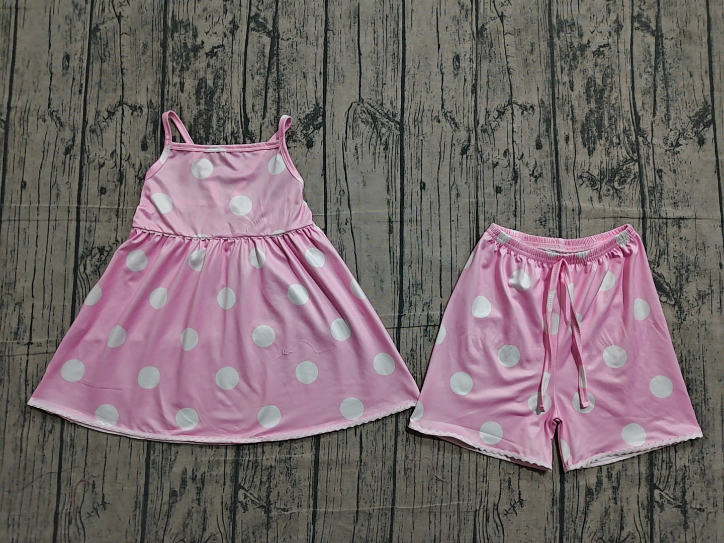 GSSO3417 Preorder Sample Baby Girls Pink Strap Polka Dots Tunic Short Clothes Sets