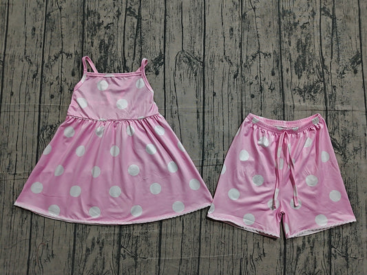 GSSO3417 Preorder Sample Baby Girls Pink Strap Polka Dots Tunic Short Clothes Sets