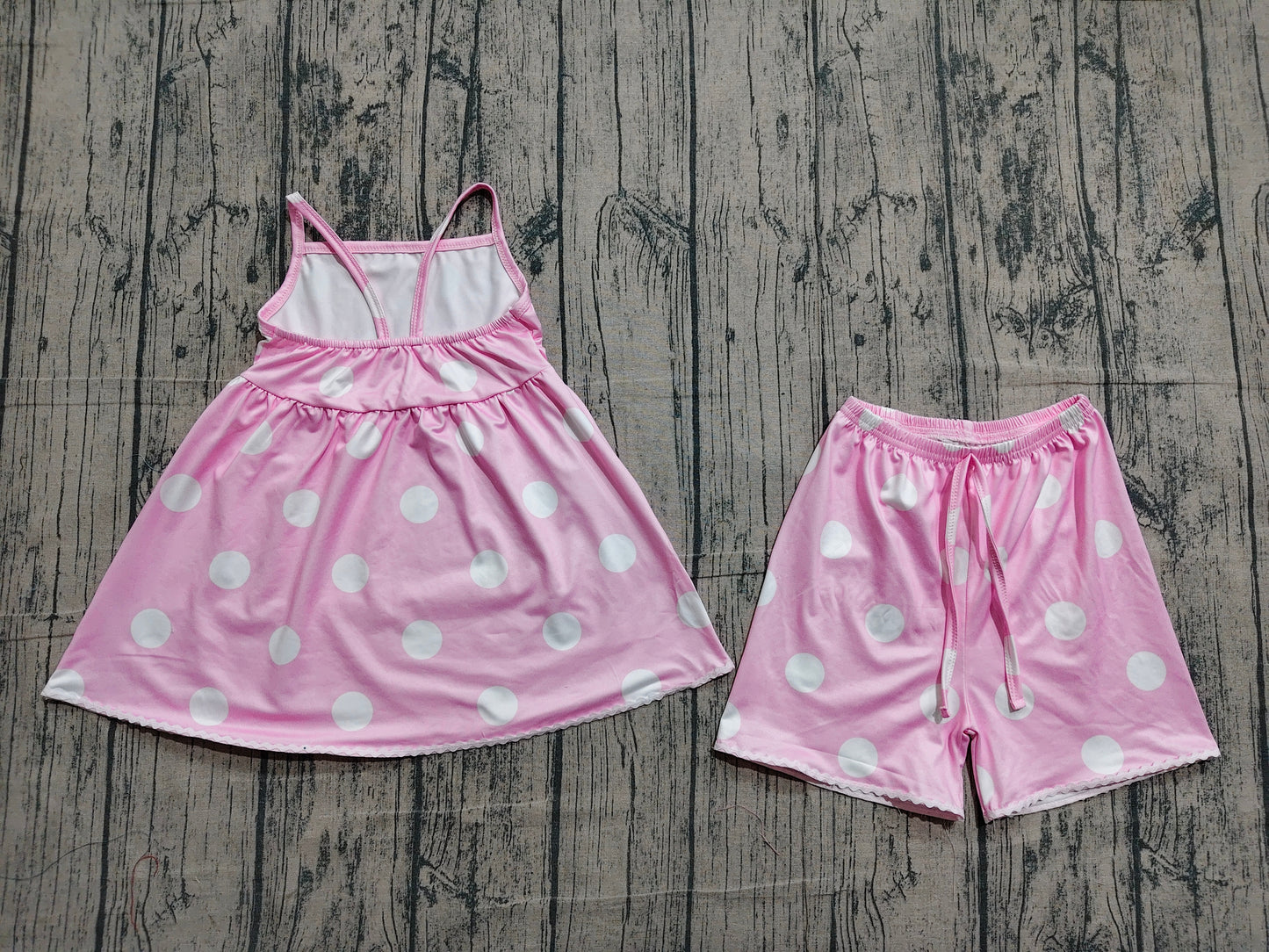 GSSO3417 Preorder Sample Baby Girls Pink Strap Polka Dots Tunic Short Clothes Sets