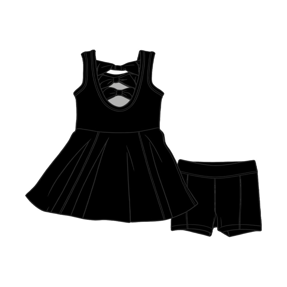 GSSO3450 Preorder Baby Girl Black Sleeveless Back Bows Tunic Shorts Clothes Sets